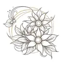 sun and flower intertwined wispy  tattoo design idea