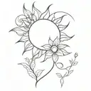 sun and flower intertwined wispy  tattoo design idea