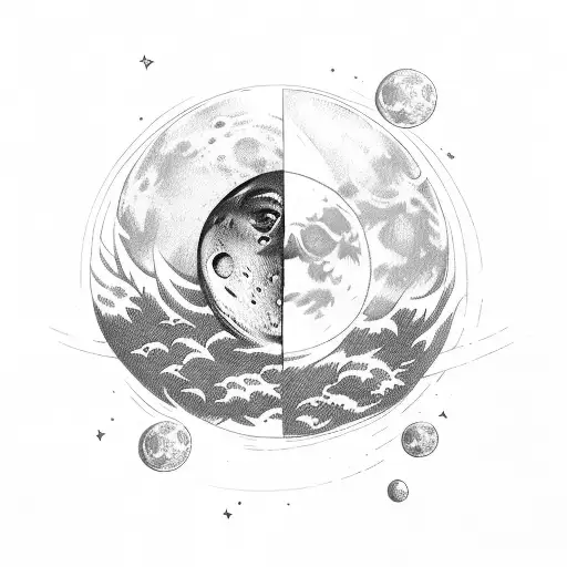 moon with viking runes tattoo design idea