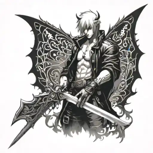 make a devil may cry tattoo for forearm using this quote "Even the devil may cry when he looks around hell and realizes  tattoo design idea