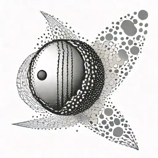 An abstract design of a cricket ball morphing into a dog's paw print, symbolizing your love for cricket and dogs tattoo design idea