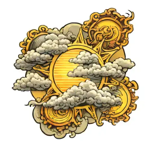 Sun shining trough clouds tattoo design idea