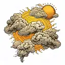 Sun shining trough clouds tattoo design idea