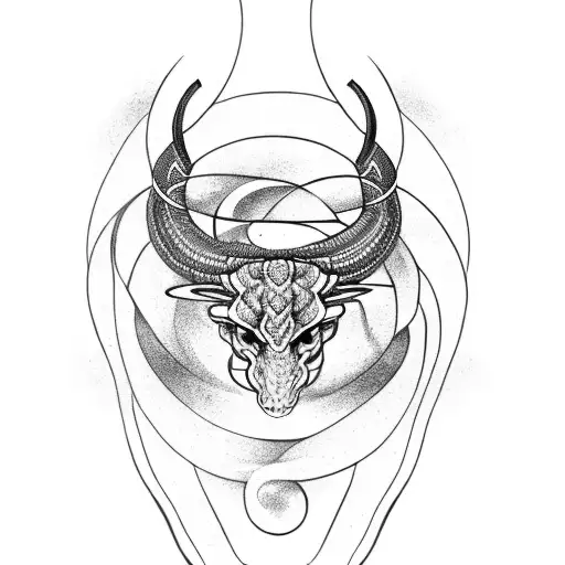 Cosmic Snake with horns tattoo design idea
