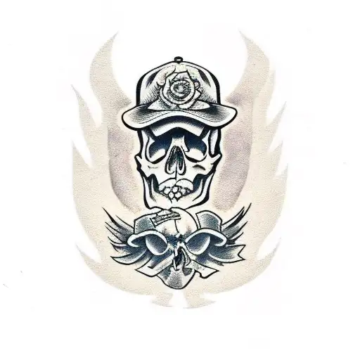 skull and chester flames  tattoo design idea