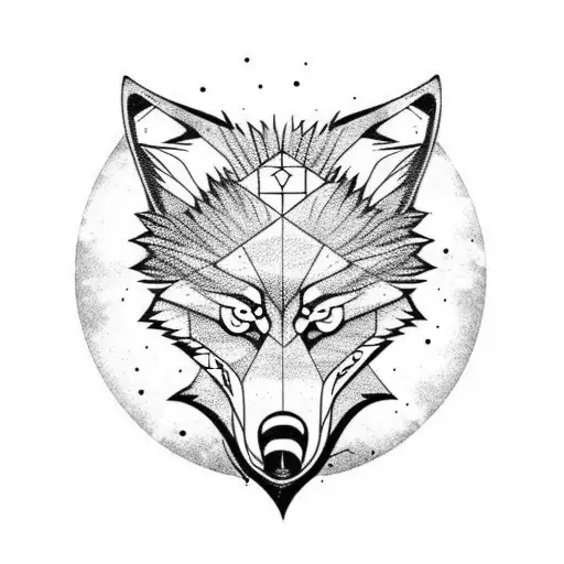 angry wolf with a moon in the background  tattoo design idea