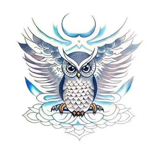 owl with wings spread tattoo design idea
