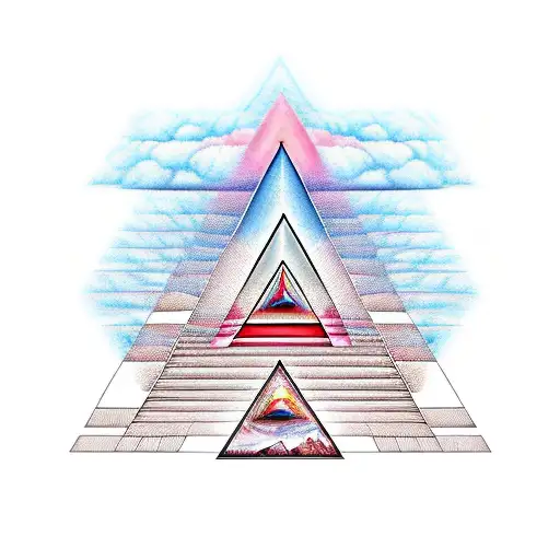 sacred geometry pyramid with red clouds behind it tattoo design idea
