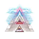 sacred geometry pyramid with red clouds behind it tattoo design idea