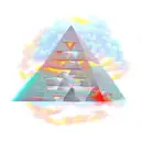 sacred geometry pyramid with red clouds behind it tattoo design idea