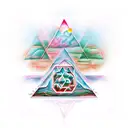sacred geometry pyramid with red clouds behind it tattoo design idea