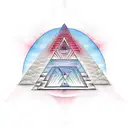 sacred geometry pyramid with red clouds behind it tattoo design idea