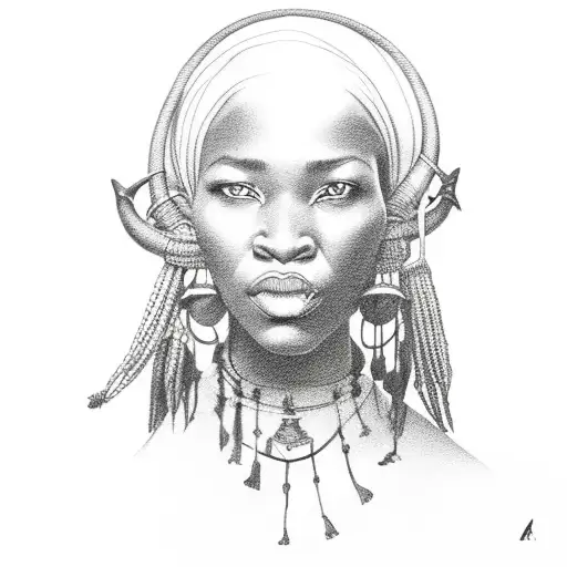 african woman with buffalo horn tattoo design idea