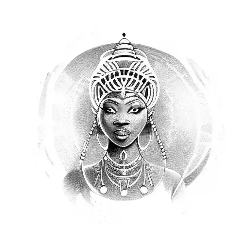 a african godess with buffalo horn tattoo design idea