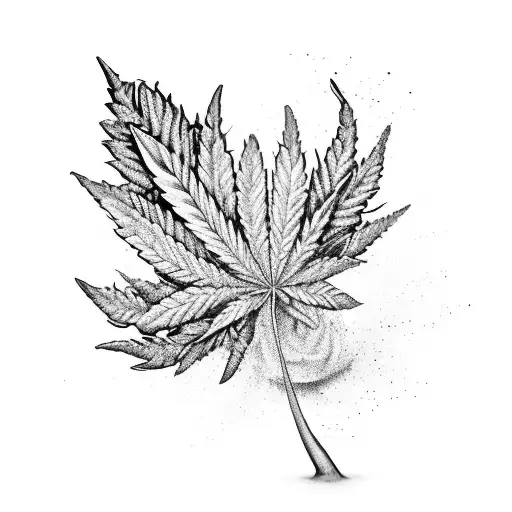 A whimsical scene of a marijuana leaf transforming into a vibrant music equalizer, symbolizing the harmonious connection between recreational marijuana use and music tattoo design idea