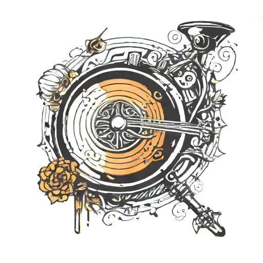 handpan music being played with purpose... the notes coming from the pan transform into seed of life  tattoo design idea