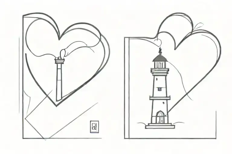 heart locket with a lighthouse inside tattoo design idea