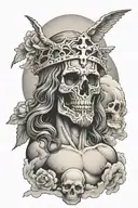 Skull and dark clouds surrounding Jesus stripped tattoo design idea