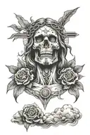Skull and dark clouds surrounding Jesus stripped tattoo design idea