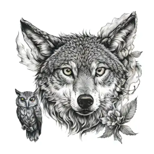 wolf next to an owl tattoo design idea