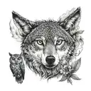 wolf next to an owl tattoo design idea