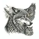 wolf next to an owl tattoo design idea