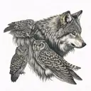 wolf next to an owl tattoo design idea