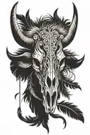 bison skull with feather tattoo design idea