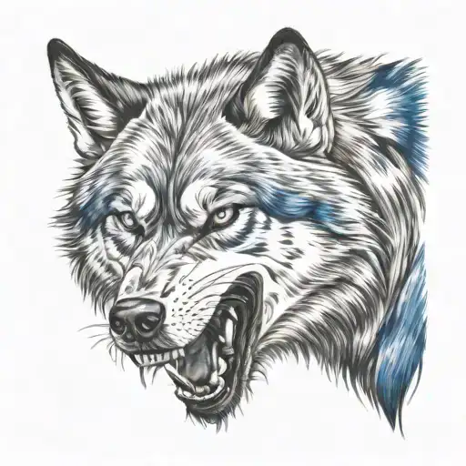 angry wolf with one red eye and one blue eye  tattoo design idea