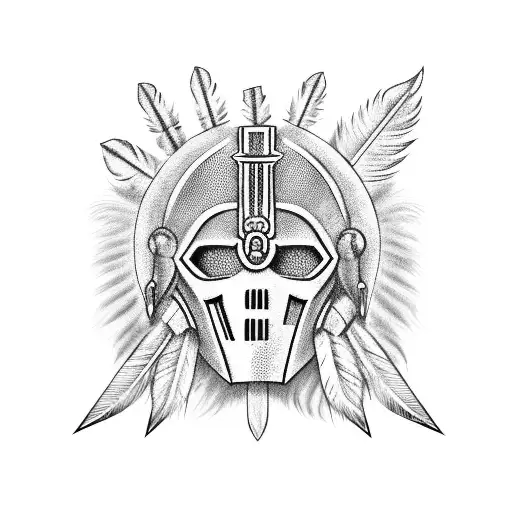 mr doom mask with centurion feathers tattoo design idea