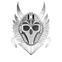 mr doom mask with centurion feathers tattoo design idea