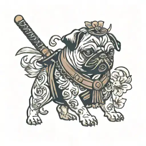 samurai pug tattoo design idea