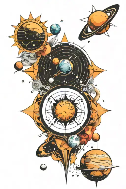 solar system and geometry patterns tattoo design idea