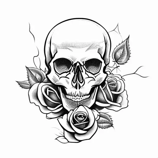 skull with rose tattoo design idea