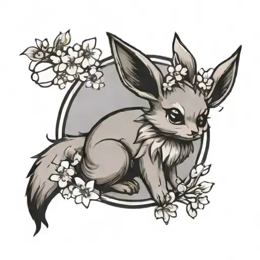 eevee with cherry blossom branch tattoo design idea