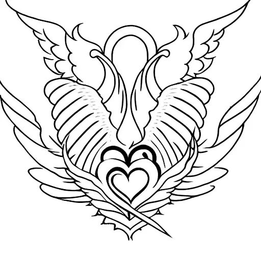 burning heart with wings tattoo design idea
