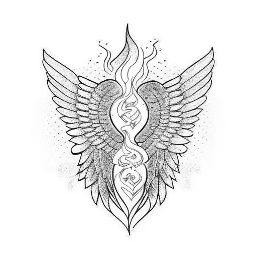 burning heart with wings tattoo design idea