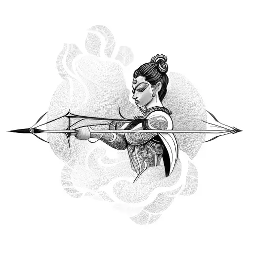A powerful orixa holding a bow and arrow surrounded by leaves tattoo design idea