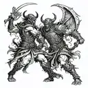 warrior fighting demons they know tattoo design idea