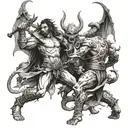 warrior fighting demons they know tattoo design idea