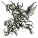 warrior fighting demons tattoo design idea