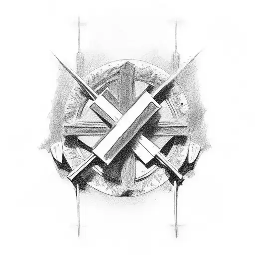 rest in peace cross with mini car tattoo design idea