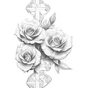 rest in peace cross with flowers tattoo design idea