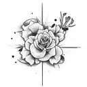 rest in peace cross with flowers tattoo design idea