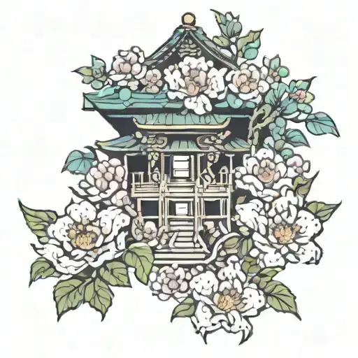 japan, flowers blooming religious tattoo design idea
