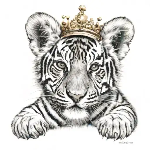 Tiger cub with crown  tattoo design idea