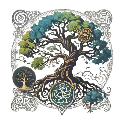 yggdrasil tree with the 9 worlds tattoo design idea