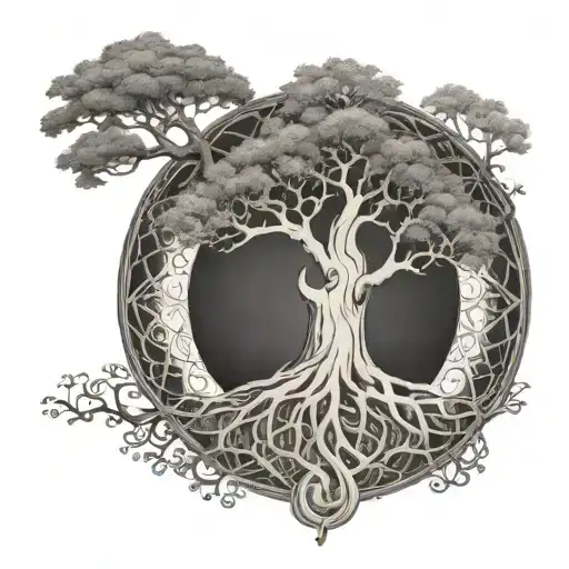 yggdrasil tree with the 9 worlds tattoo design idea
