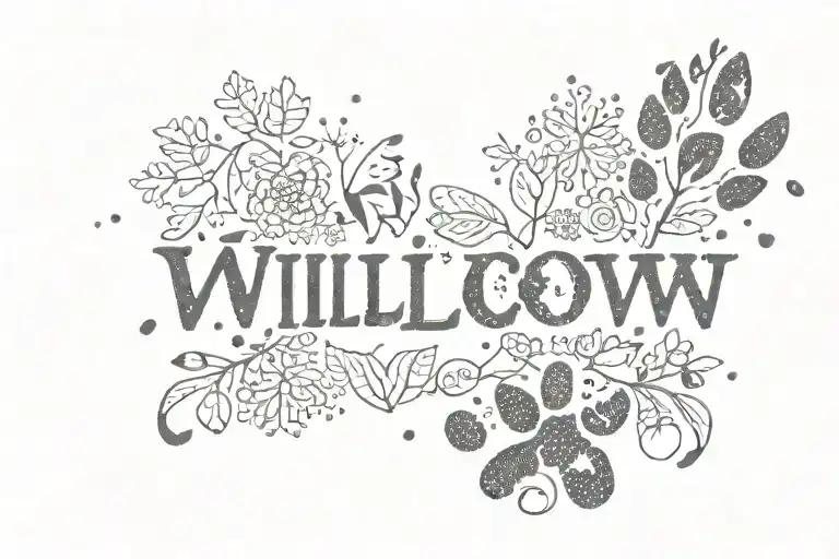 the words Willow and Winter with cat paw print tattoo design idea