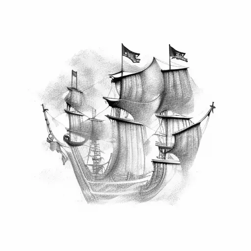 pirate ship back piece tattoo design idea